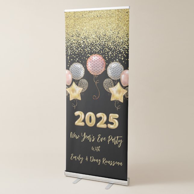 Elegant Modern New Year Gold Black Glitter Retractable Banner (3/4)