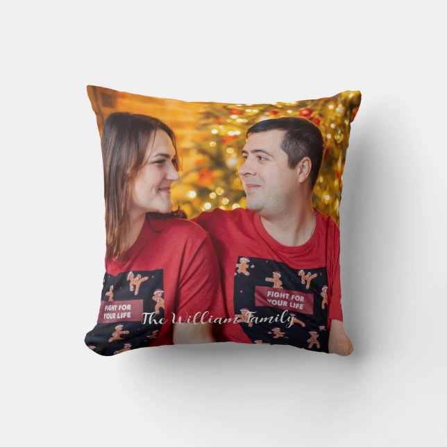 Elegant Modern Newly Wed First Christmas Photo Throw Pillow (Front)