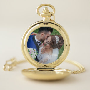 Elegant Modern Newly Wed Wedding Photo  Pocket Watch