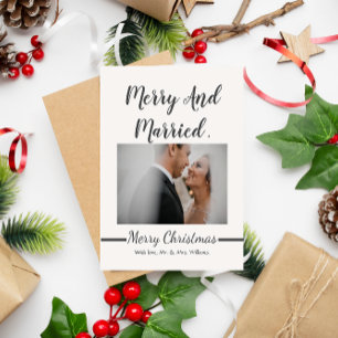 Elegant Modern Newlywed Merry & Married Christmas Holiday Card