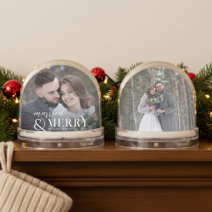 Elegant Modern Newlyweds Keepsake Christmas Snow Globe