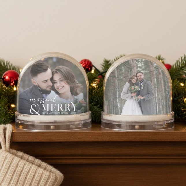 Elegant Modern Newlyweds Keepsake Christmas Snow Globe (Creator Uploaded)