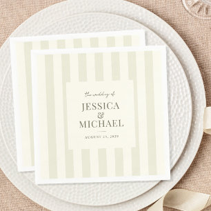 Elegant Modern Olive Green Striped Wedding Napkins