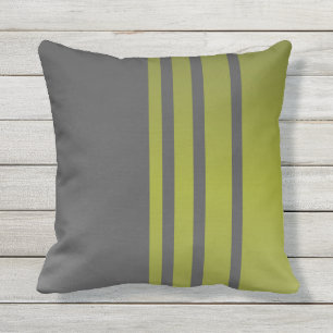 Elegant, modern, olive green stripes on dark grey outdoor pillow
