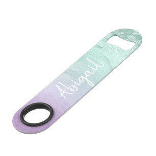 Elegant modern ombre purple & mint glitter marble bar key