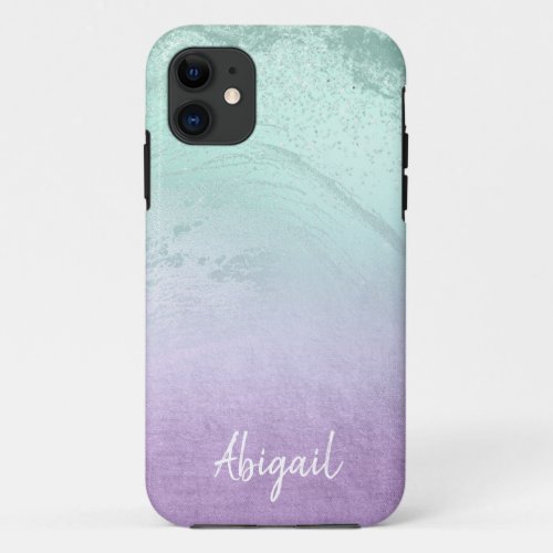 Elegant modern ombre purple  mint glitter marble iPhone 11 case