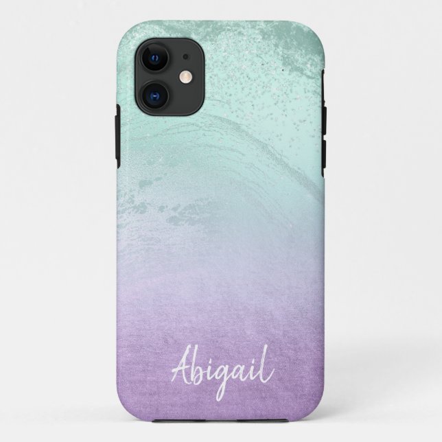 Elegant modern ombre purple & mint glitter marble Case-Mate iPhone case (Back)