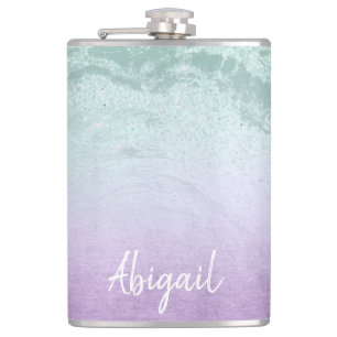Elegant modern ombre purple & mint glitter marble flask