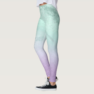 Elegant modern ombre purple & mint glitter marble leggings