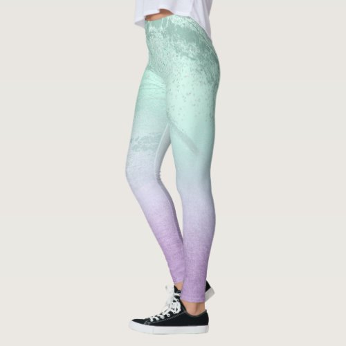 Elegant modern ombre purple  mint glitter marble leggings