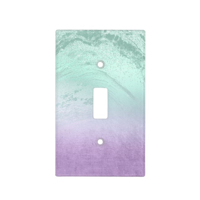 Elegant modern ombre purple & mint glitter marble light switch cover (Front)