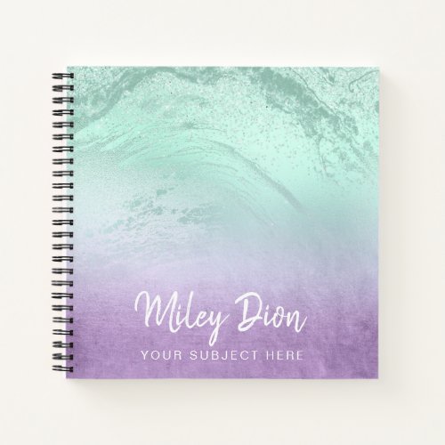 Elegant modern ombre purple  mint glitter marble notebook