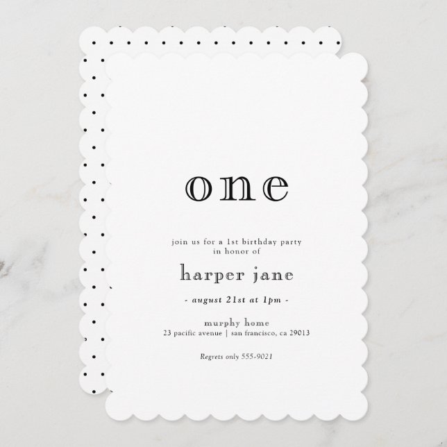 Elegant Modern One 1st Birthday Invitation (Front/Back)