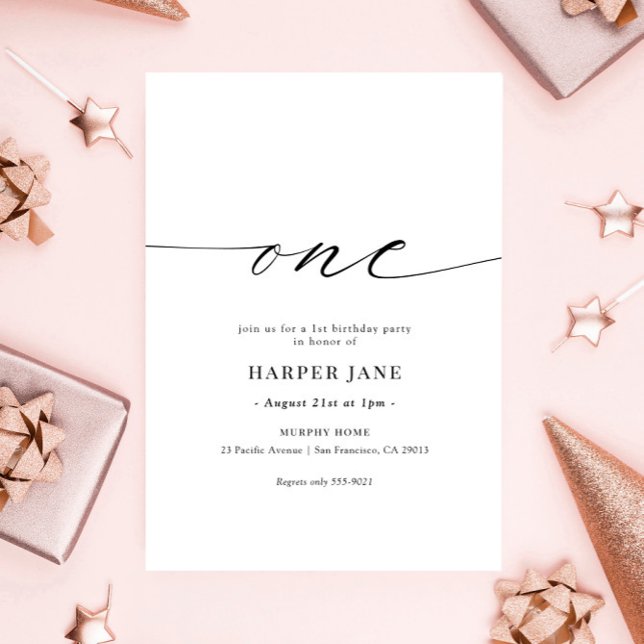 Elegant Modern One 1st Birthday Invitation (Creator Uploaded)