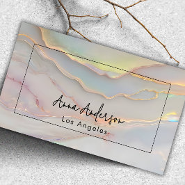 Elegant Modern Opal Stone Pink Gold Black Frame Business Card