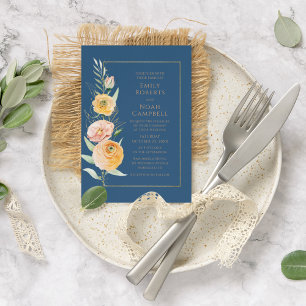 Elegant Modern Orange Blue Watercolor Floral Invitation