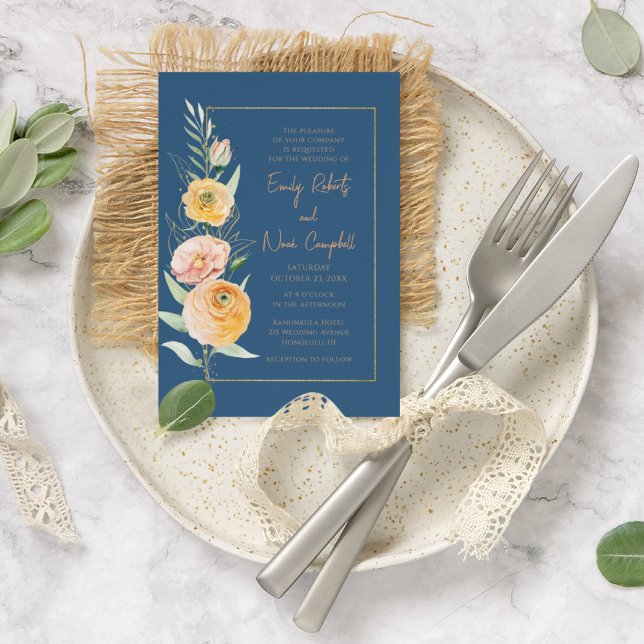 Elegant Modern Orange Blue Watercolor Floral Invitation (Creator Uploaded)