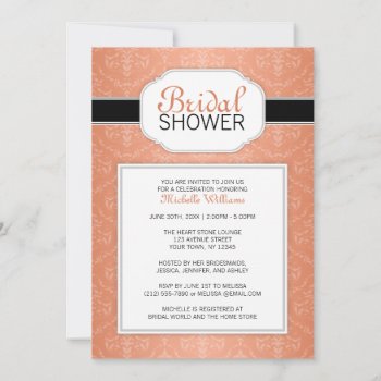 Elegant Modern Orange Damask Bridal Shower Invitation by starzraven at Zazzle