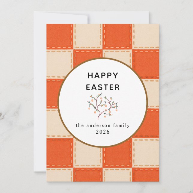 Elegant Modern Orange Patterns Happy Easter Photo Holiday Card (Front)