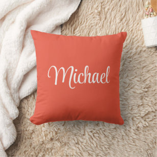 Elegant Modern Orange Red Replace Your Own Name Throw Pillow