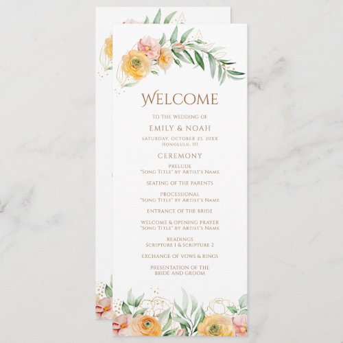 Elegant Modern Orange Yellow Watercolor Floral  Program