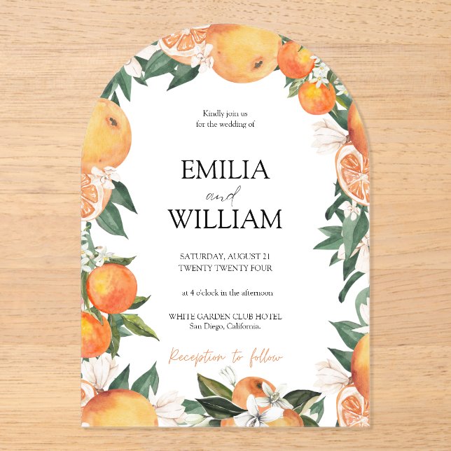 Elegant Modern Oranges Citrus Wedding Invitation (Front)