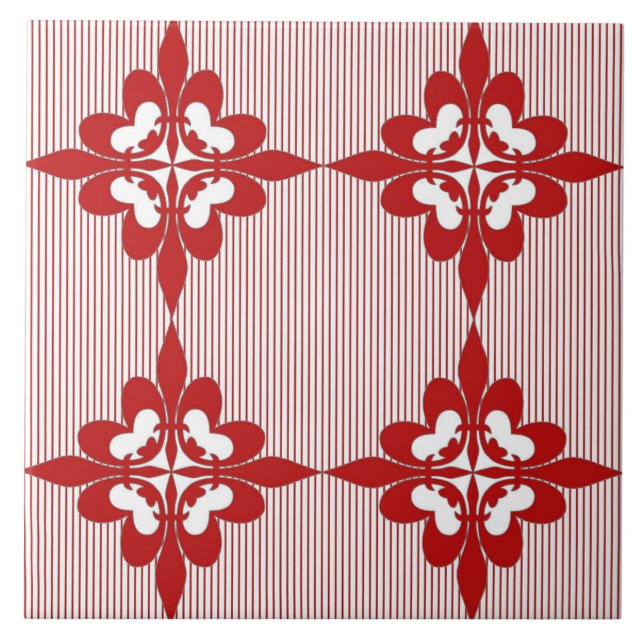 Elegant, modern, ornamental, burgundy, white ceramic tile (Front)