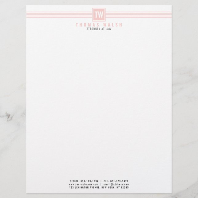 Elegant Modern Pale Pink and Pink lines Letterhead (Front)