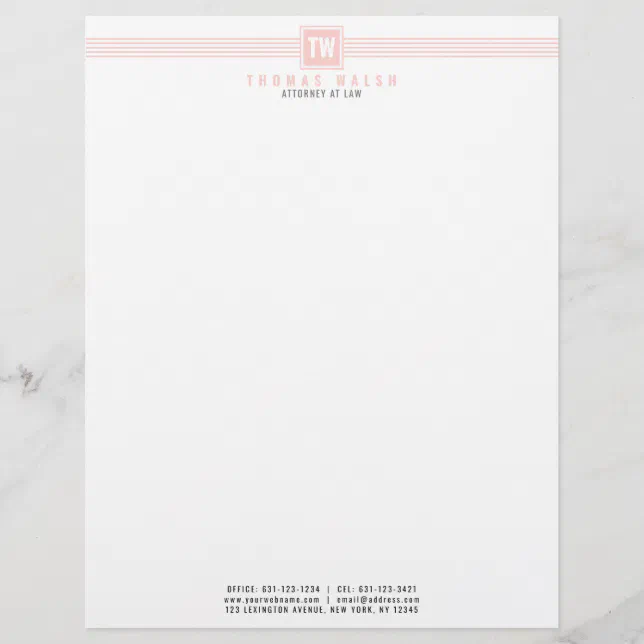 Elegant Modern Pale Pink and Pink lines Letterhead | Zazzle
