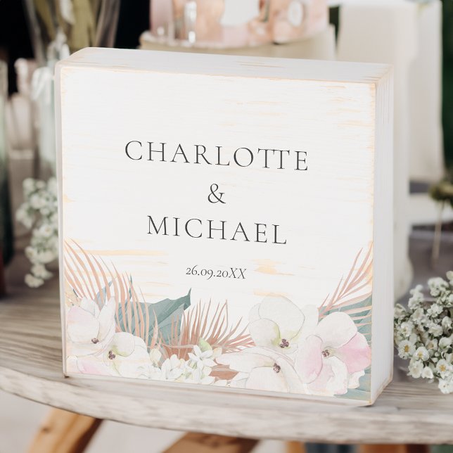 Elegant Modern Pampasgras Flowers Wood Box Sign (Creator Uploaded)