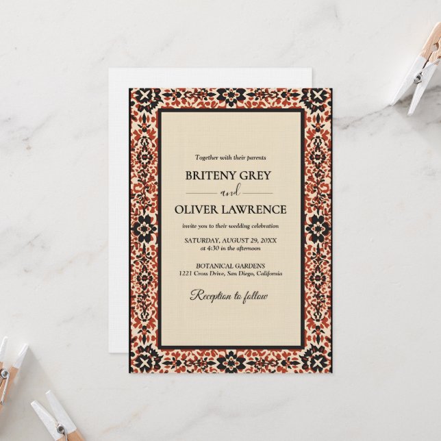 Elegant modern Papel Picado weeding Invitation (Front/Back In Situ)