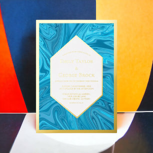 Elegant Modern Pastel Blue Abstract Wedding Gold Foil Invitation