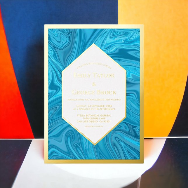 Elegant Modern Pastel Blue Abstract Wedding Gold Foil Invitation (Creator Uploaded)