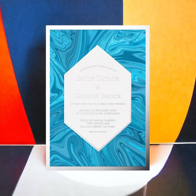 Elegant Modern Pastel Blue Abstract Wedding Silver Foil Invitation (Creator Uploaded)