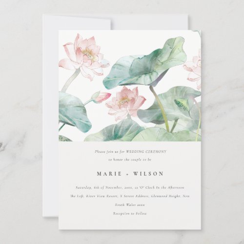 Elegant Modern Pastel Blush Waterlily Wedding Invitation