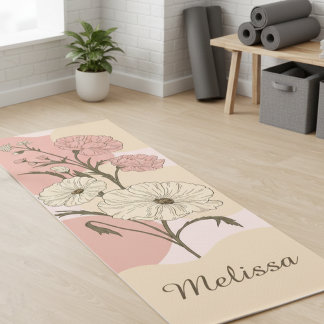 Elegant Modern Pastel Orange and Pink Floral Yoga Mat