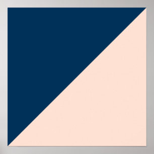 elegant modern pastel peach navy blue color block poster
