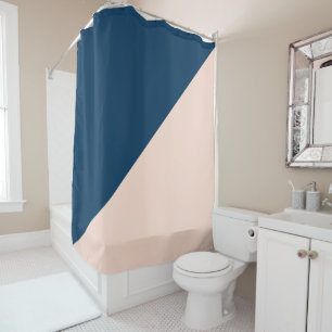 elegant modern pastel peach navy blue color block shower curtain