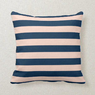 elegant modern pastel peach navy blue stripes throw pillow