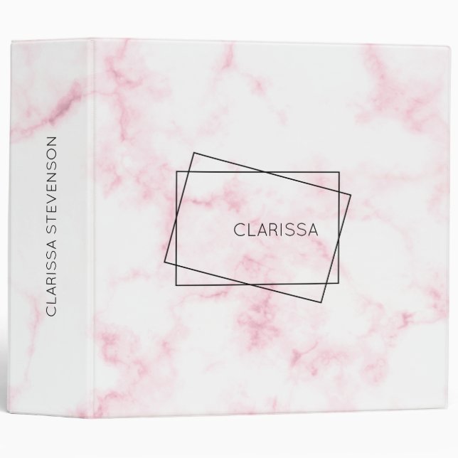 elegant modern pastel pink and white faux marble 3 ring binder (Front/Spine)