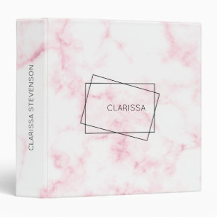 elegant modern pastel pink and white faux marble 3 ring binder