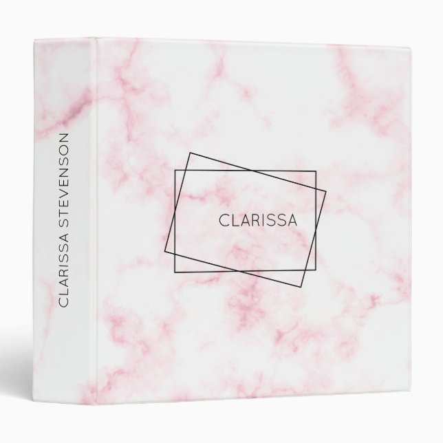 elegant modern pastel pink and white faux marble 3 ring binder (Front/Spine)