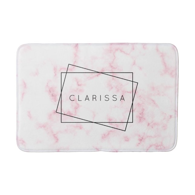 elegant modern pastel pink and white faux marble bathroom mat (Front)