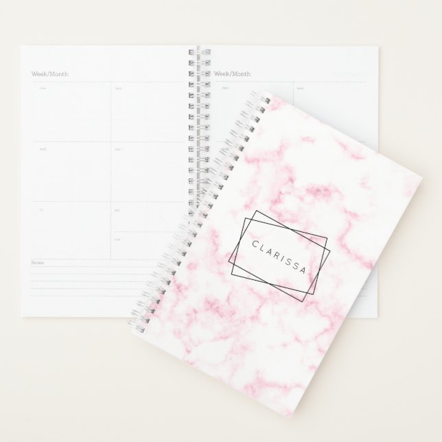 elegant modern pastel pink and white faux marble planner (Display)