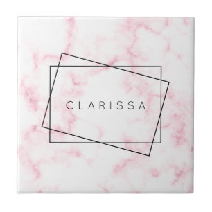 elegant modern pastel pink and white faux marble tile