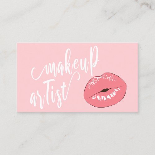 Elegant modern pastel pink lips makeup artist business card