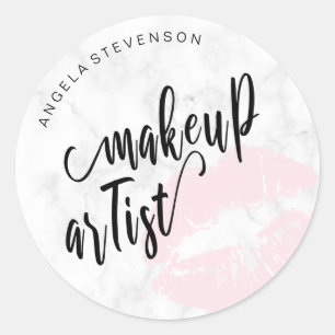 Elegant modern pastel pink lips makeup artist classic round sticker