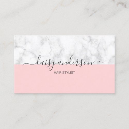 Elegant modern pastel pink  marble hair stylist business card