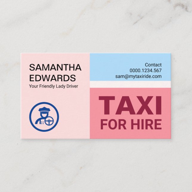 Elegant Modern Pastels Woman Taxi Driver Business Card (Front)