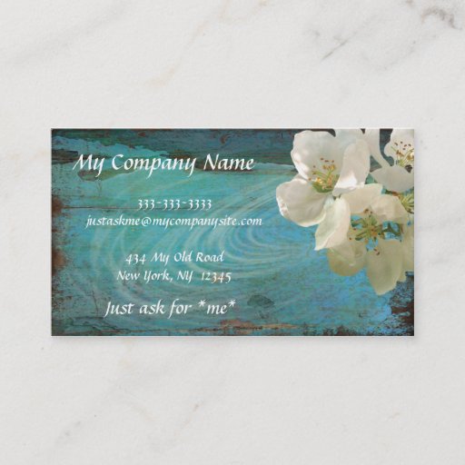Customizable Elegant, Modern, Patina Blue Floral, Business Card